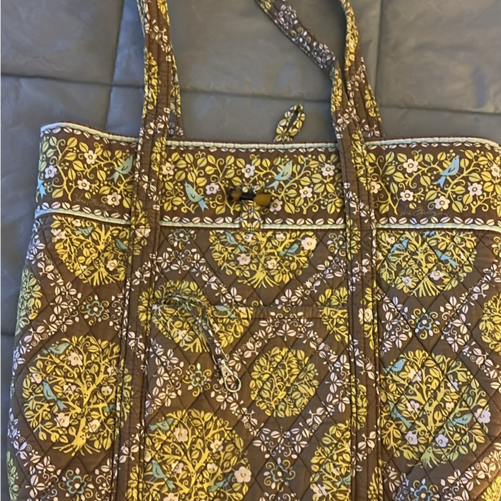 Floral Quilted Tote Bag - Brown and Yellow